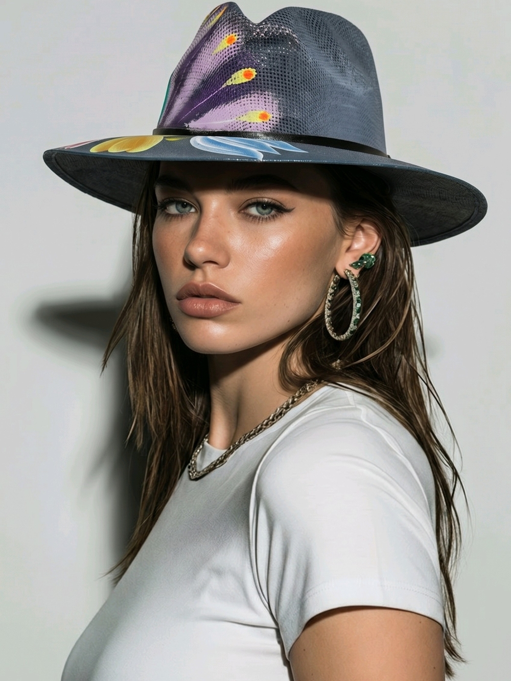 Hand Painted Fedora Hat Floral Art Boho Western Festival Statement Accessory
